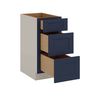 Three Drawer Base Cabinet 12", 15", 18", 21", 24", 30", 33" & 36" Wide NB29 Naval Blue Shaker 1-1/4" Overlay