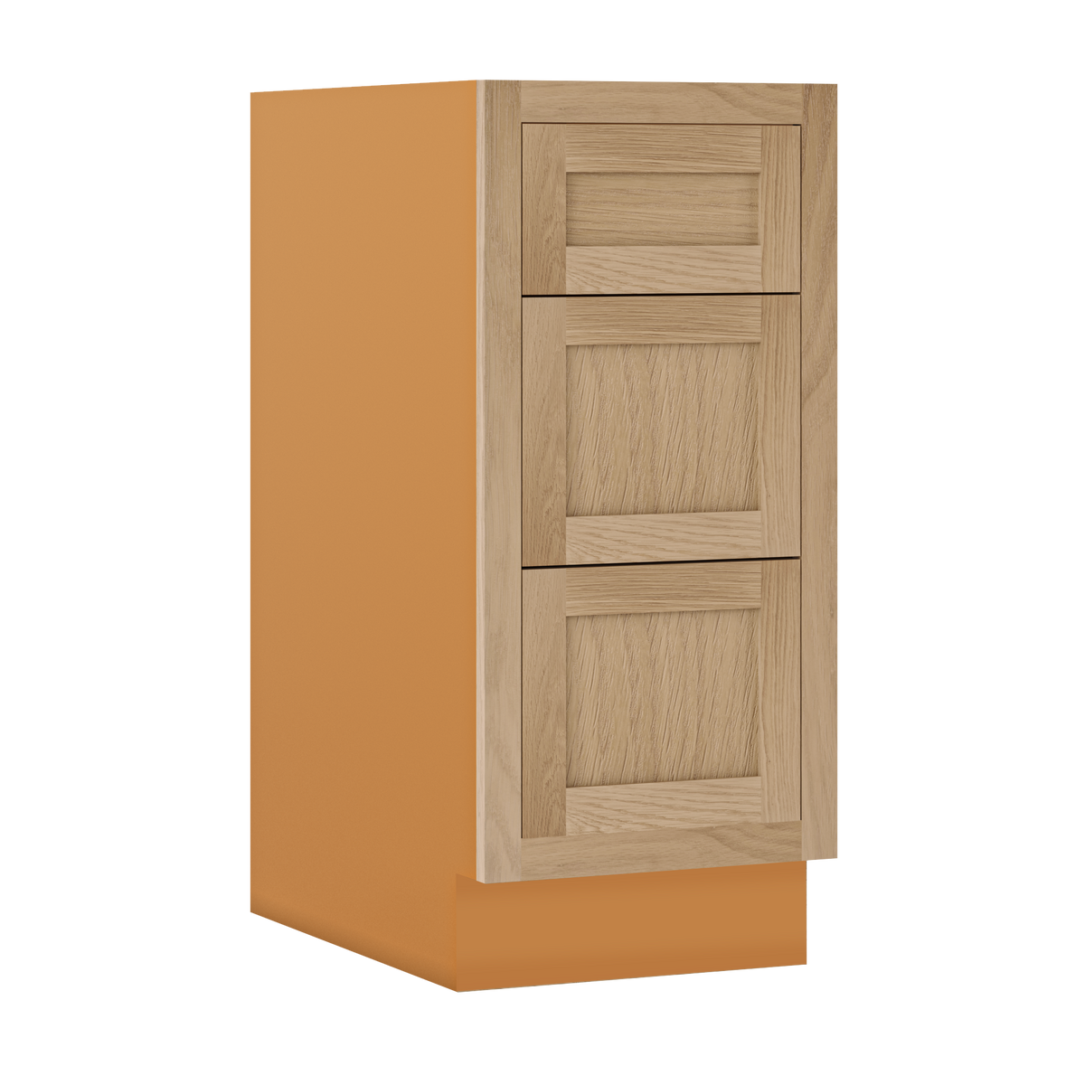 Custom Oak 3 Drawer Base Cabinet - 12"–36" wide
