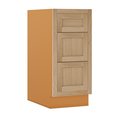 Custom Oak 3 Drawer Base Cabinet - 12"–36" wide