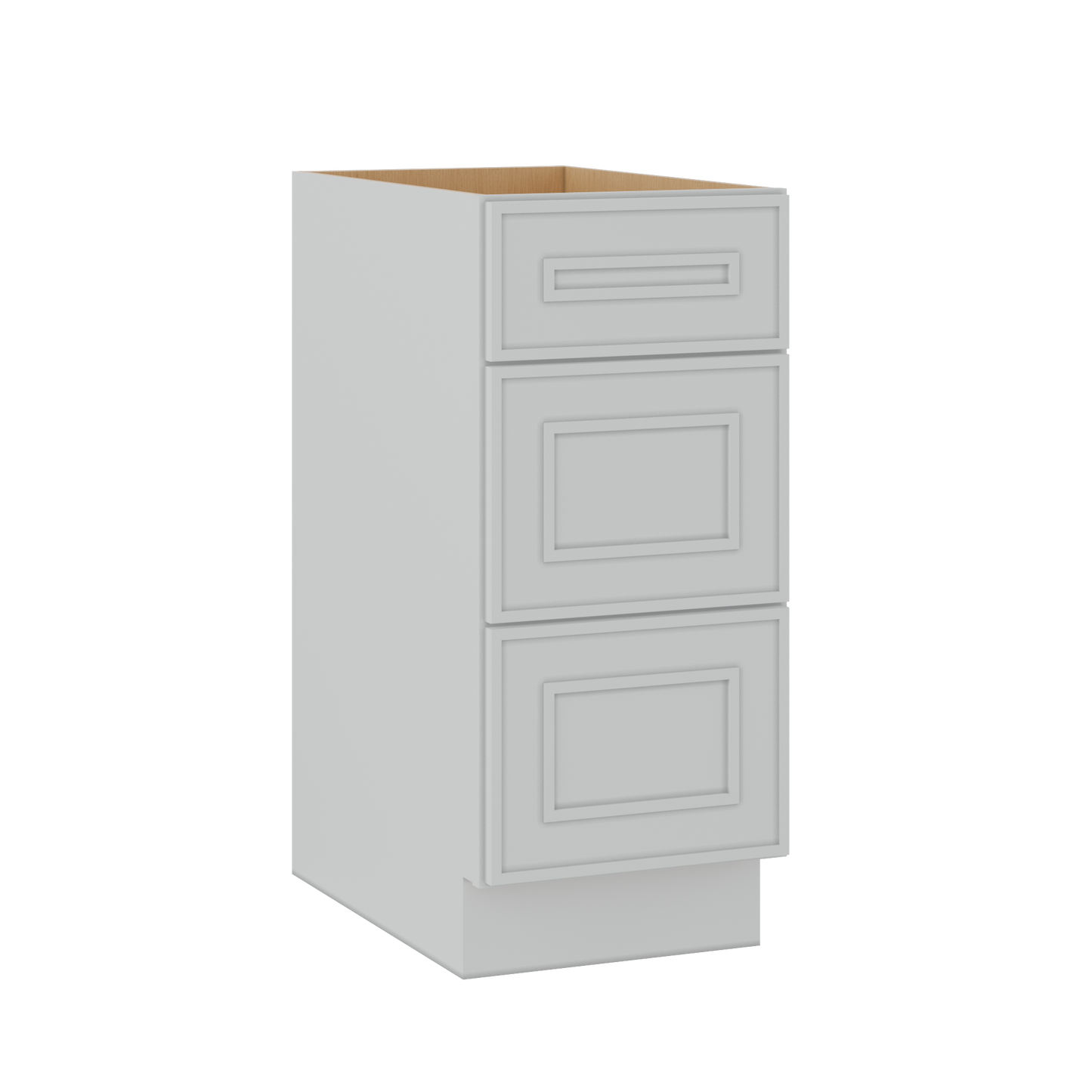 3 Drawer Base 12", 15", 18", 21", 24" & 30" Wide White Elegant Oak Craftsman Shaker 1-1/4" Overlay Base Cabinet