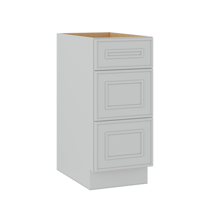 3 Drawer Base 12", 15", 18", 21", 24" & 30" Wide White Elegant Oak Craftsman Shaker 1-1/4" Overlay Base Cabinet