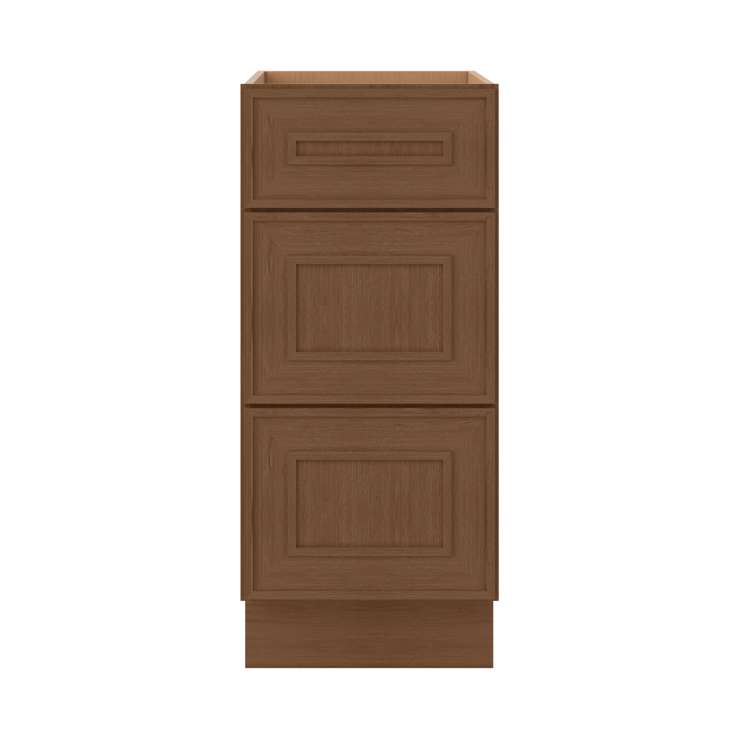 3 Drawer Base 12", 15", 18", 21", 24", 30" & 36" Wide Mocha Elegant Oak Craftsman Shaker 1-1/4" Overlay Base Cabinet