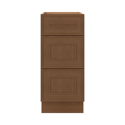 3 Drawer Base 12", 15", 18", 21", 24", 30" & 36" Wide Mocha Elegant Oak Craftsman Shaker 1-1/4" Overlay Base Cabinet