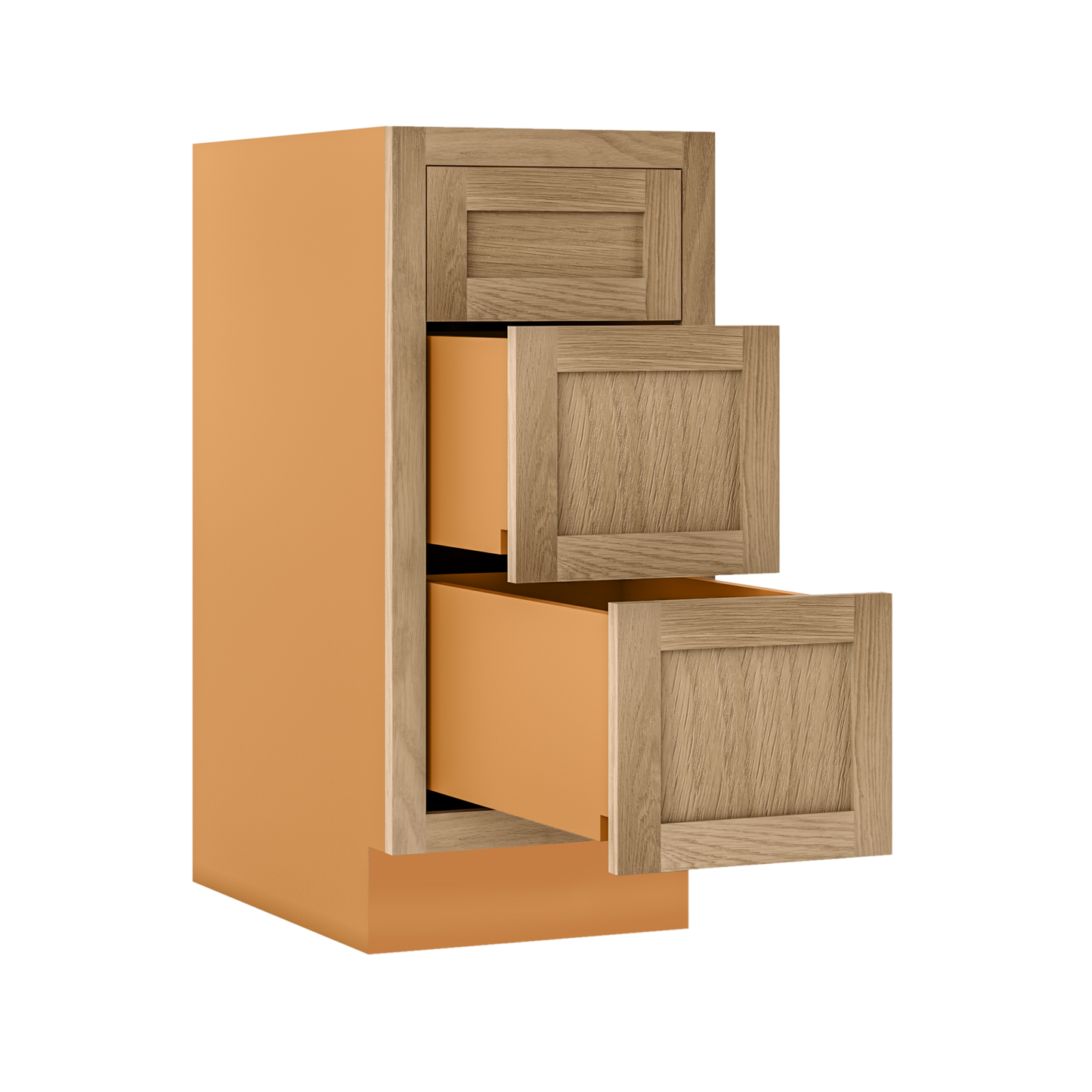 White Oak Shaker Inset Three Drawer Base Cabinet - 12", 15", 18", 21", 24",27", 30", 33" & 36" - Special Order