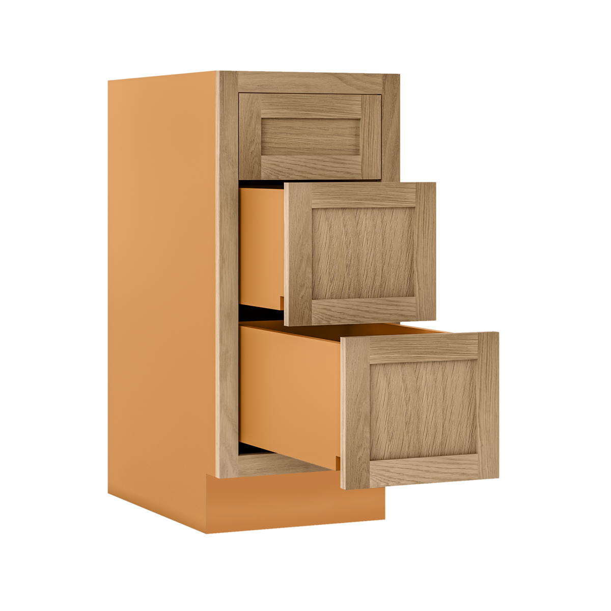 Custom Oak 3 Drawer Base Cabinet - 12"–36" wide