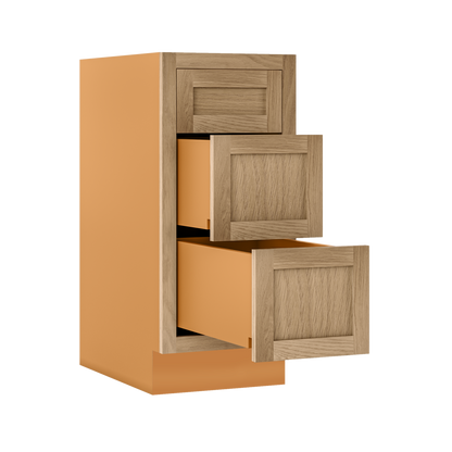 Custom Oak 3 Drawer Base Cabinet - 12"–36" wide
