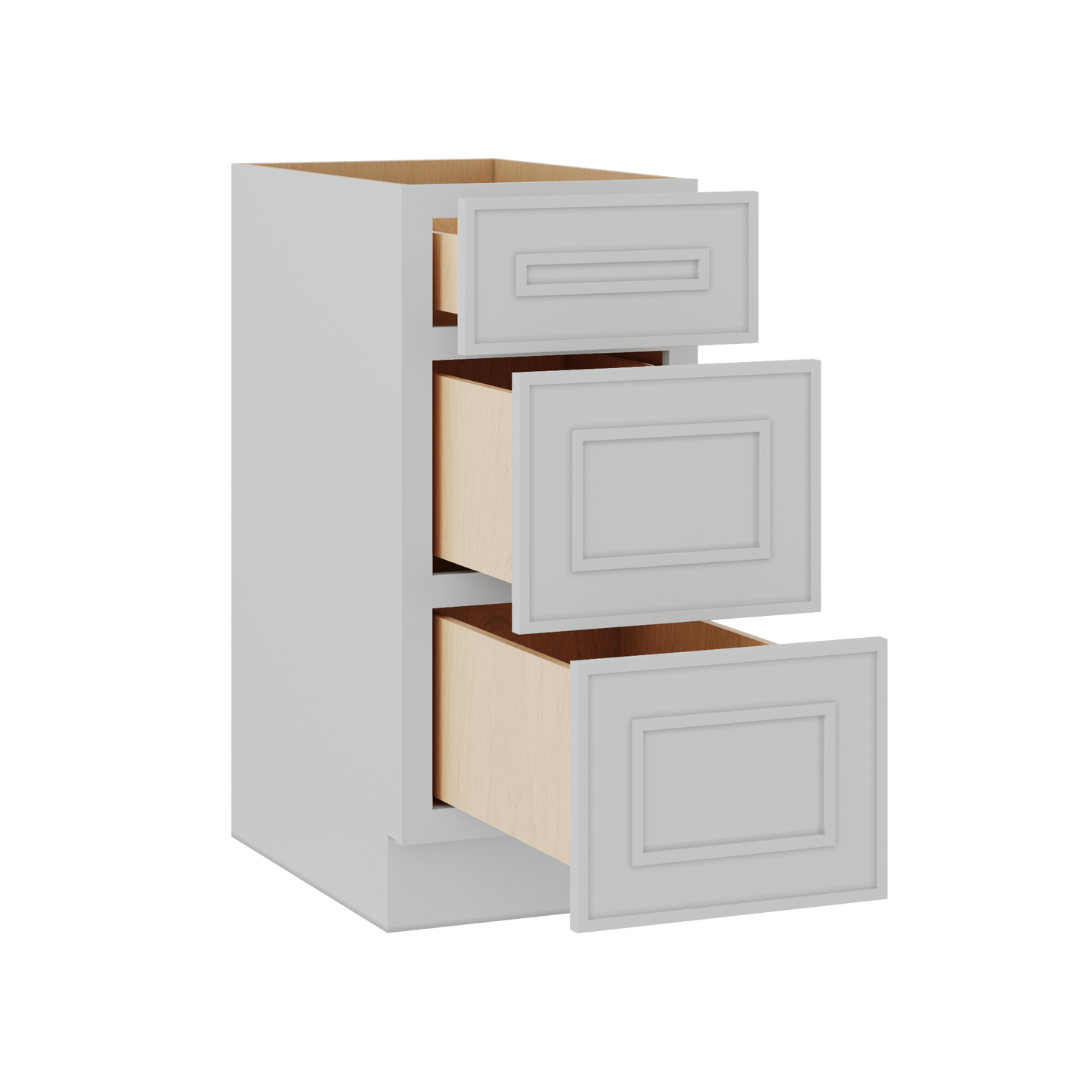 3 Drawer Base 12", 15", 18", 21", 24" & 30" Wide White Elegant Oak Craftsman Shaker 1-1/4" Overlay Base Cabinet