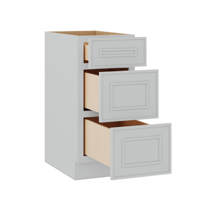 3 Drawer Base 12", 15", 18", 21", 24" & 30" Wide White Elegant Oak Craftsman Shaker 1-1/4" Overlay Base Cabinet