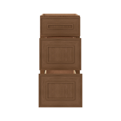 3 Drawer Base 12", 15", 18", 21", 24", 30" & 36" Wide Mocha Elegant Oak Craftsman Shaker 1-1/4" Overlay Base Cabinet