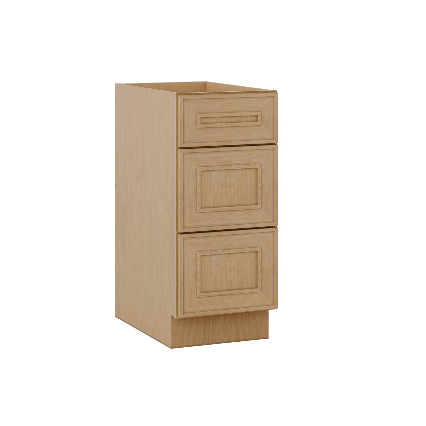 3 Drawer Base 12", 15", 18", 21", 24" & 30" Wide Elegant Oak Craftsman Shaker 1-1/4" Overlay Base Cabinet