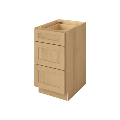 3 Drawer Base Cabinet 12", 15", 18", 21", 24", 30", 33" & 36" Wide Sandstone Birch Shaker 1-1/4" Overlay