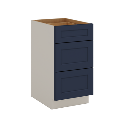 Three Drawer Base Cabinet 12", 15", 18", 21", 24", 30", 33" & 36" Wide NB29 Naval Blue Shaker 1-1/4" Overlay