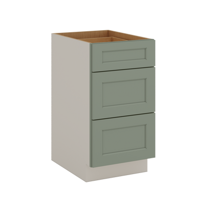 12", 15", 18", 21", 24", 30", 33" & 36" Wide 14SG Sage Green Shaker 1-1/4" Overlay 3 Drawer Base Cabinet