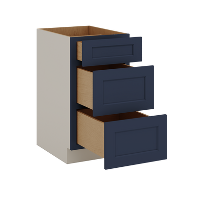 Three Drawer Base Cabinet 12", 15", 18", 21", 24", 30", 33" & 36" Wide NB29 Naval Blue Shaker 1-1/4" Overlay