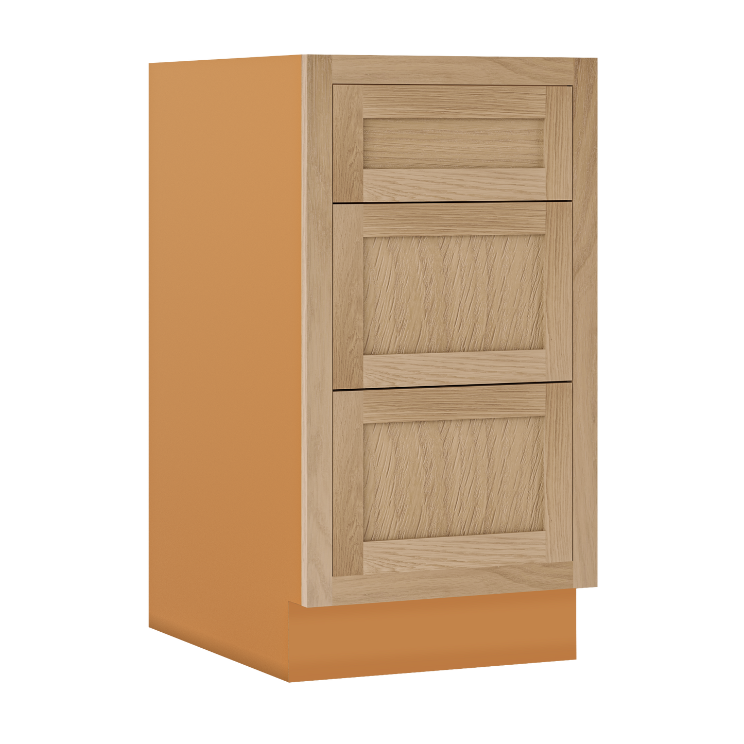 Custom Oak 3 Drawer Base Cabinet - 12"–36" wide