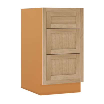 Custom Oak 3 Drawer Base Cabinet - 12"–36" wide