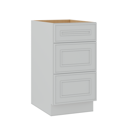 3 Drawer Base 12", 15", 18", 21", 24" & 30" Wide White Elegant Oak Craftsman Shaker 1-1/4" Overlay Base Cabinet
