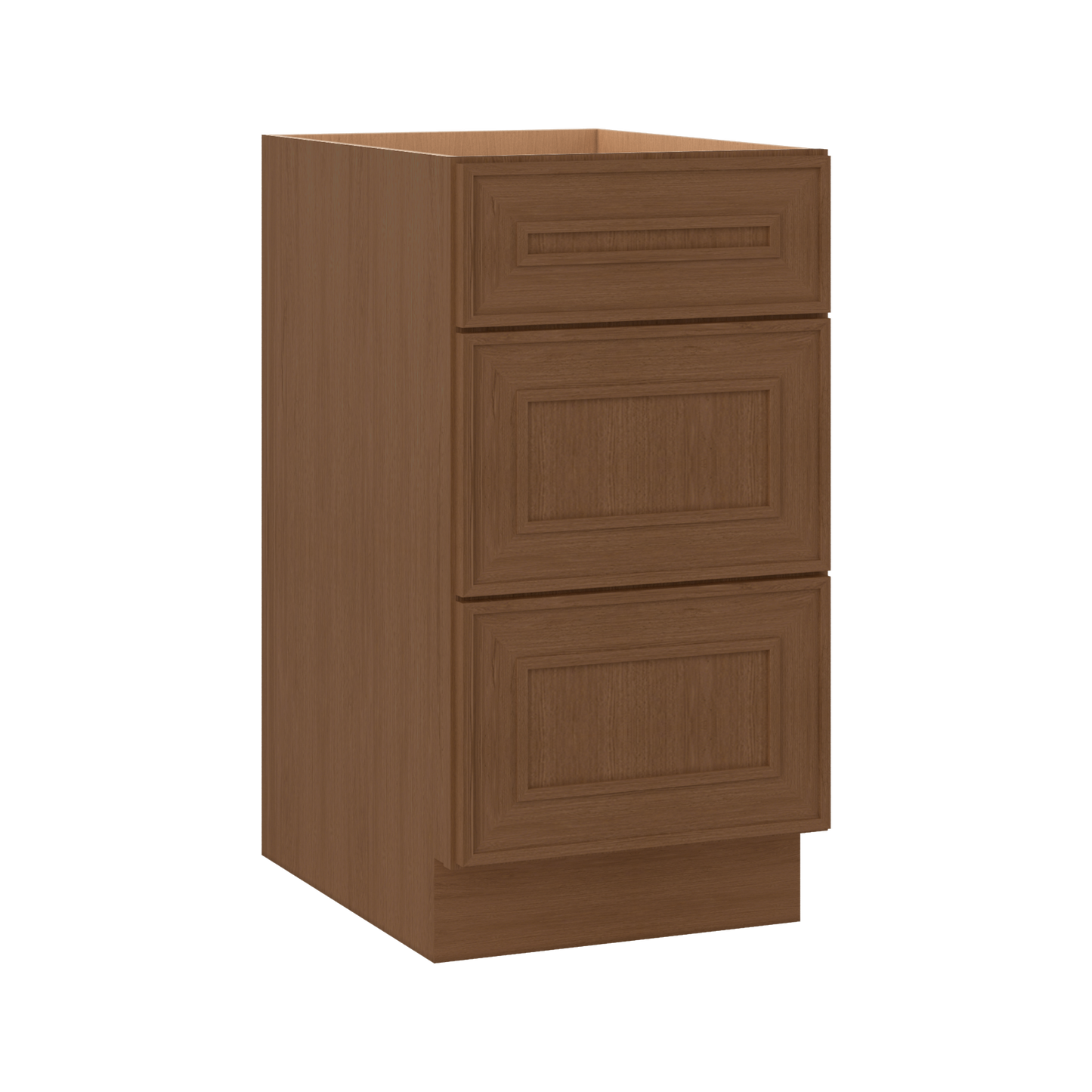 3 Drawer Base 12", 15", 18", 21", 24", 30" & 36" Wide Mocha Elegant Oak Craftsman Shaker 1-1/4" Overlay Base Cabinet