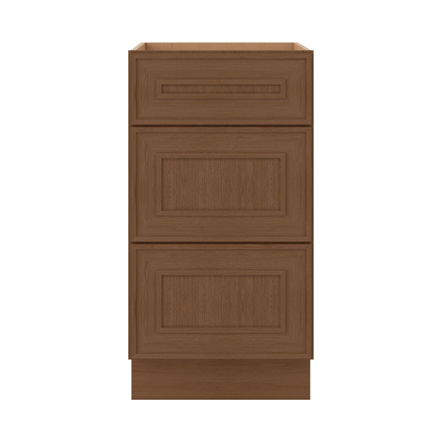 3 Drawer Base 12", 15", 18", 21", 24", 30" & 36" Wide Mocha Elegant Oak Craftsman Shaker 1-1/4" Overlay Base Cabinet