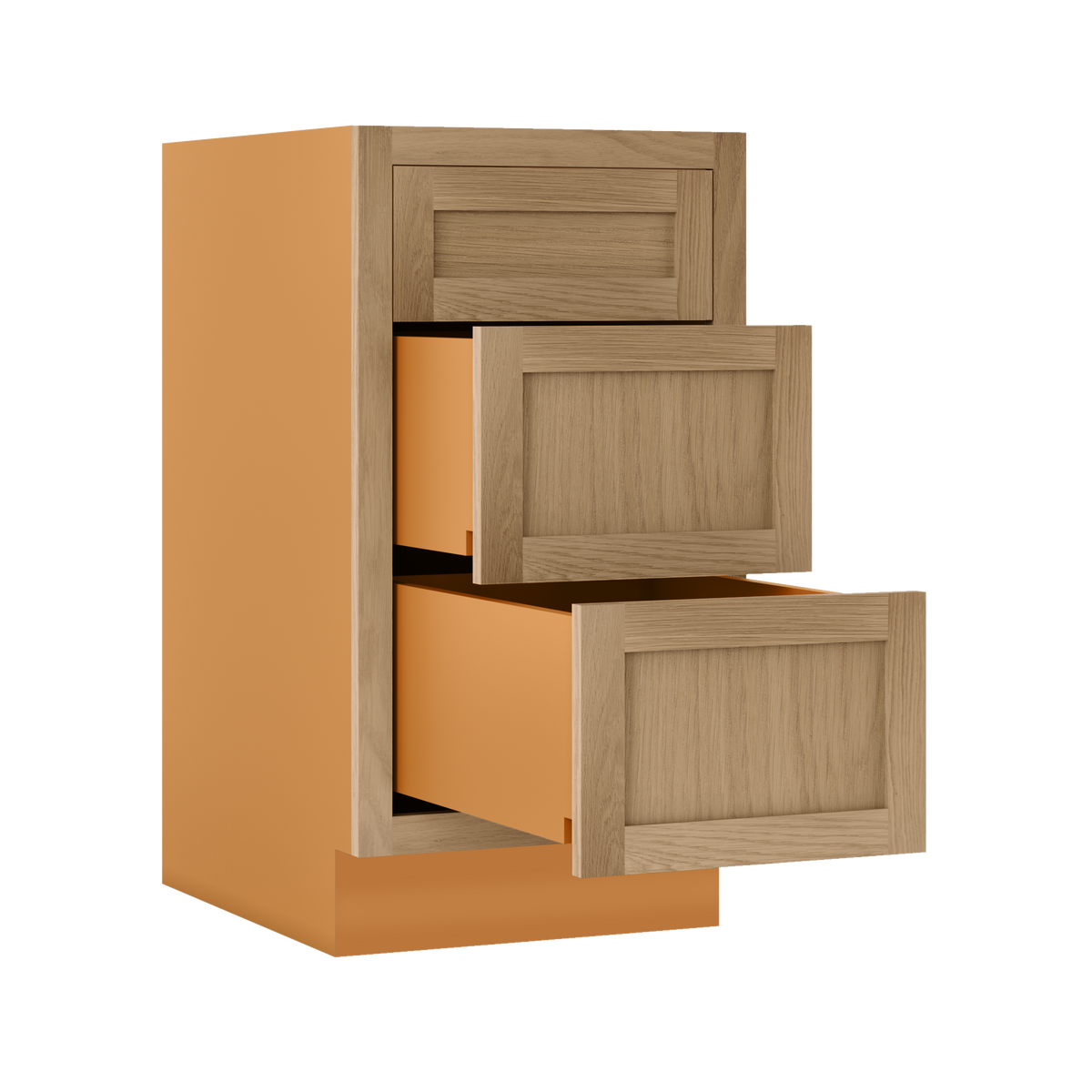 Custom Oak 3 Drawer Base Cabinet - 12"–36" wide