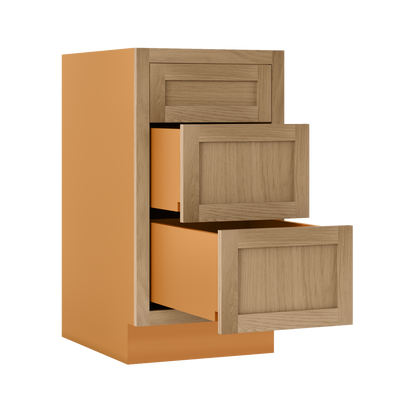 Custom Oak 3 Drawer Base Cabinet - 12"–36" wide