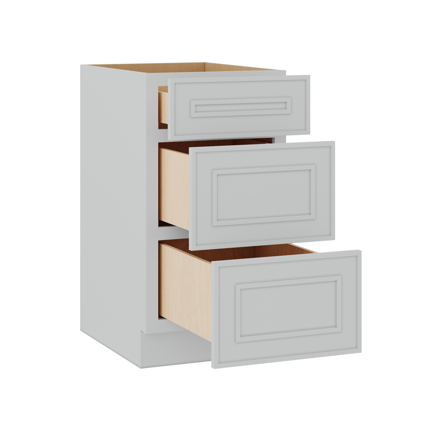 3 Drawer Base 12", 15", 18", 21", 24" & 30" Wide White Elegant Oak Craftsman Shaker 1-1/4" Overlay Base Cabinet