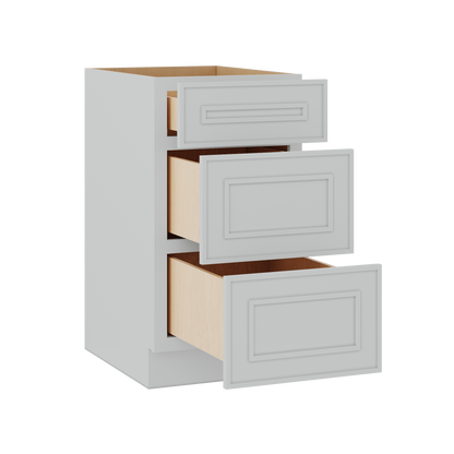 3 Drawer Base 12", 15", 18", 21", 24" & 30" Wide White Elegant Oak Craftsman Shaker 1-1/4" Overlay Base Cabinet