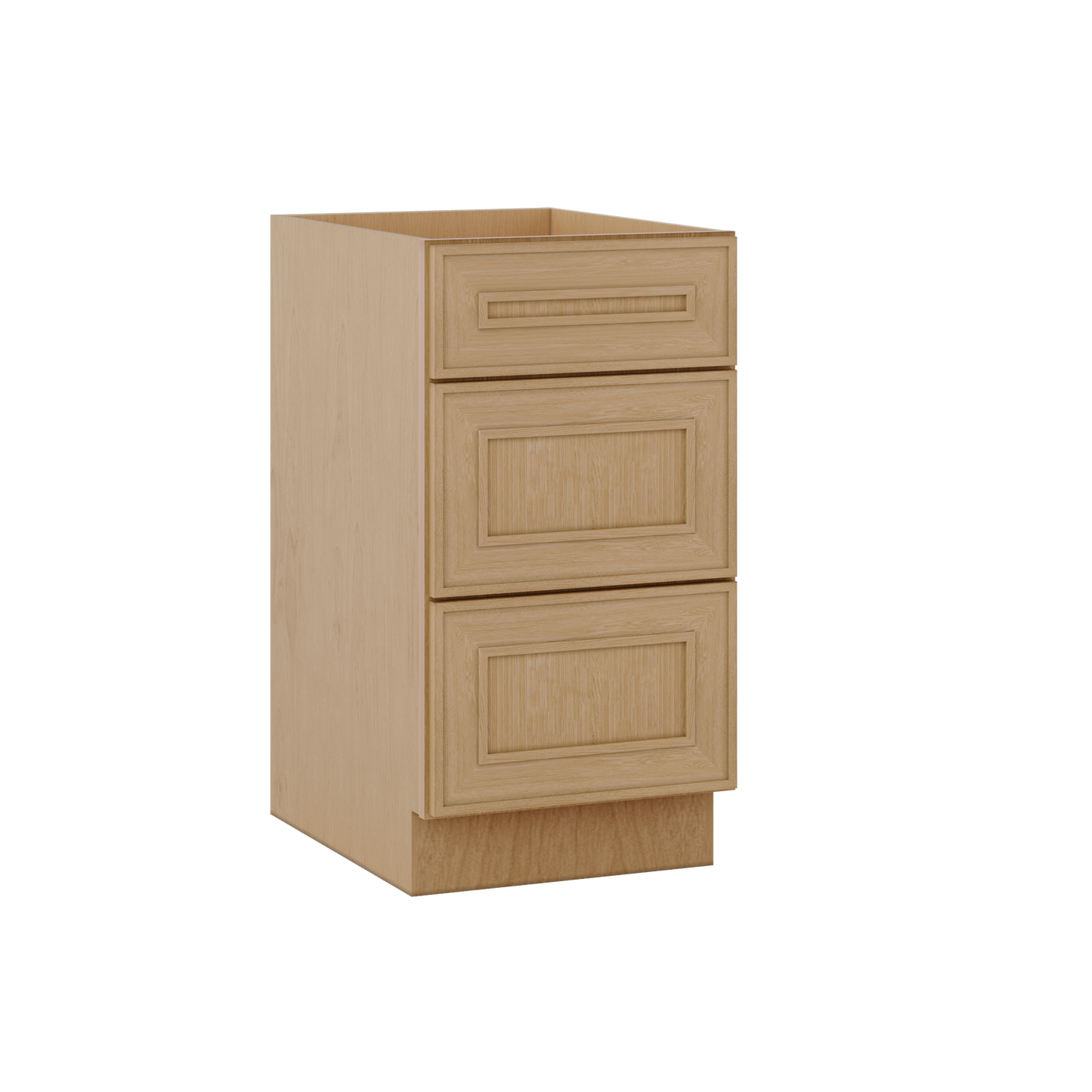 3 Drawer Base 12", 15", 18", 21", 24" & 30" Wide Elegant Oak Craftsman Shaker 1-1/4" Overlay Base Cabinet