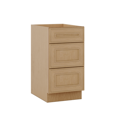 3 Drawer Base 12", 15", 18", 21", 24" & 30" Wide Elegant Oak Craftsman Shaker 1-1/4" Overlay Base Cabinet