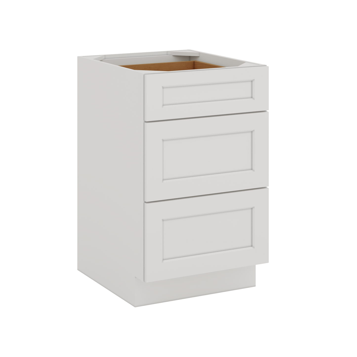 12", 15", 18", 21", 24", 30", 33" & 36" Three Drawer Base Cabinet Wide ICE White Shaker 1-1/4" Overlay CWS/CWB
