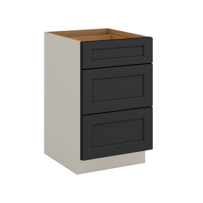 Three Drawer Base Cabinet 12", 15", 18", 21", 24", 30", 33" & 36" Wide 15HNS Hermosa Noir Black Shaker 1-1/4" Overlay