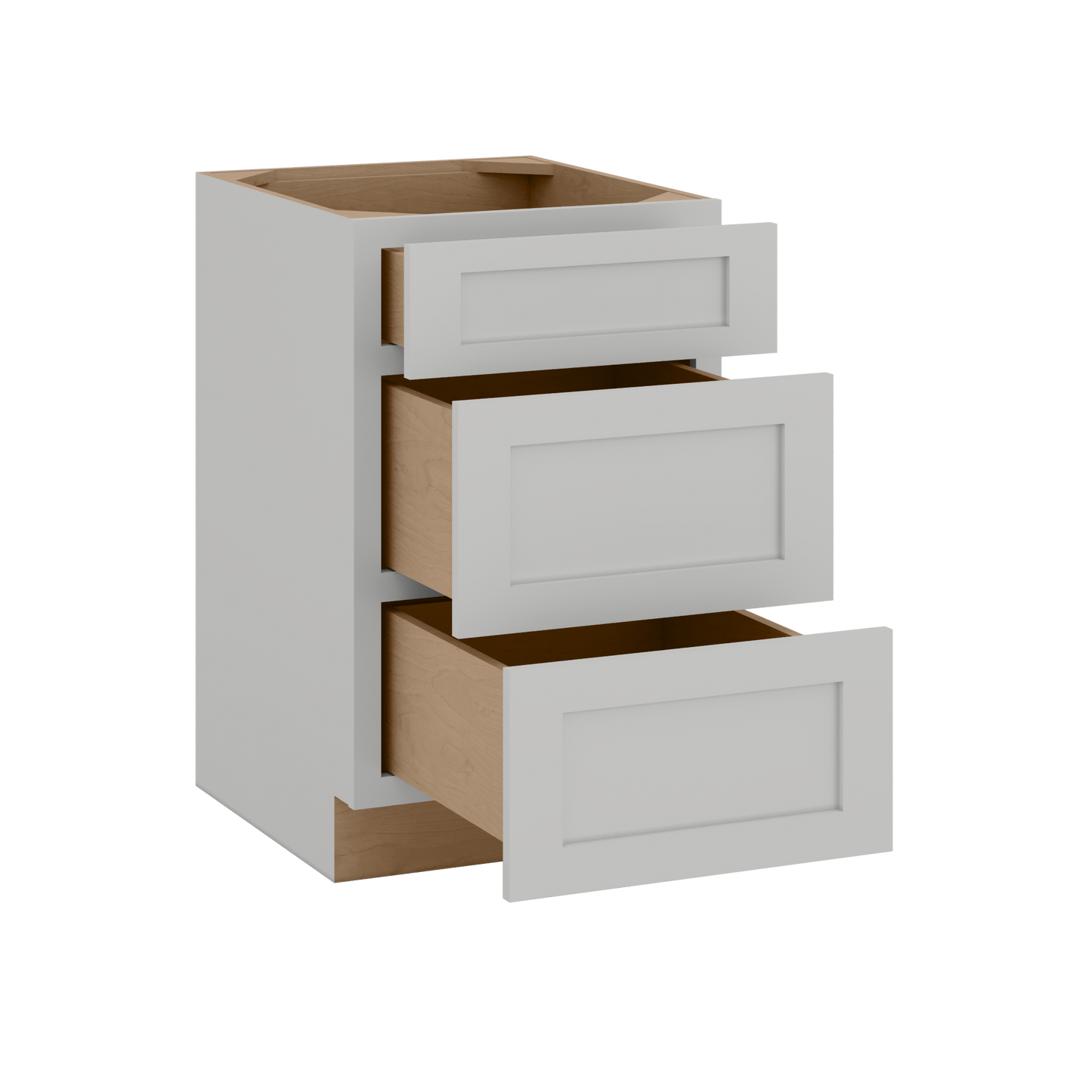 12", 15", 18", 21", 24", 30" & 36" Three Drawer Base Cabinet | RTA Unassembled | Northpoint Polar White Full Overlay