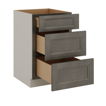 Huntington Cinder Double Shaker 3 Drawer Base Cabinet 12", 15", 18", 21", 24", 30", 33" & 36" Wide