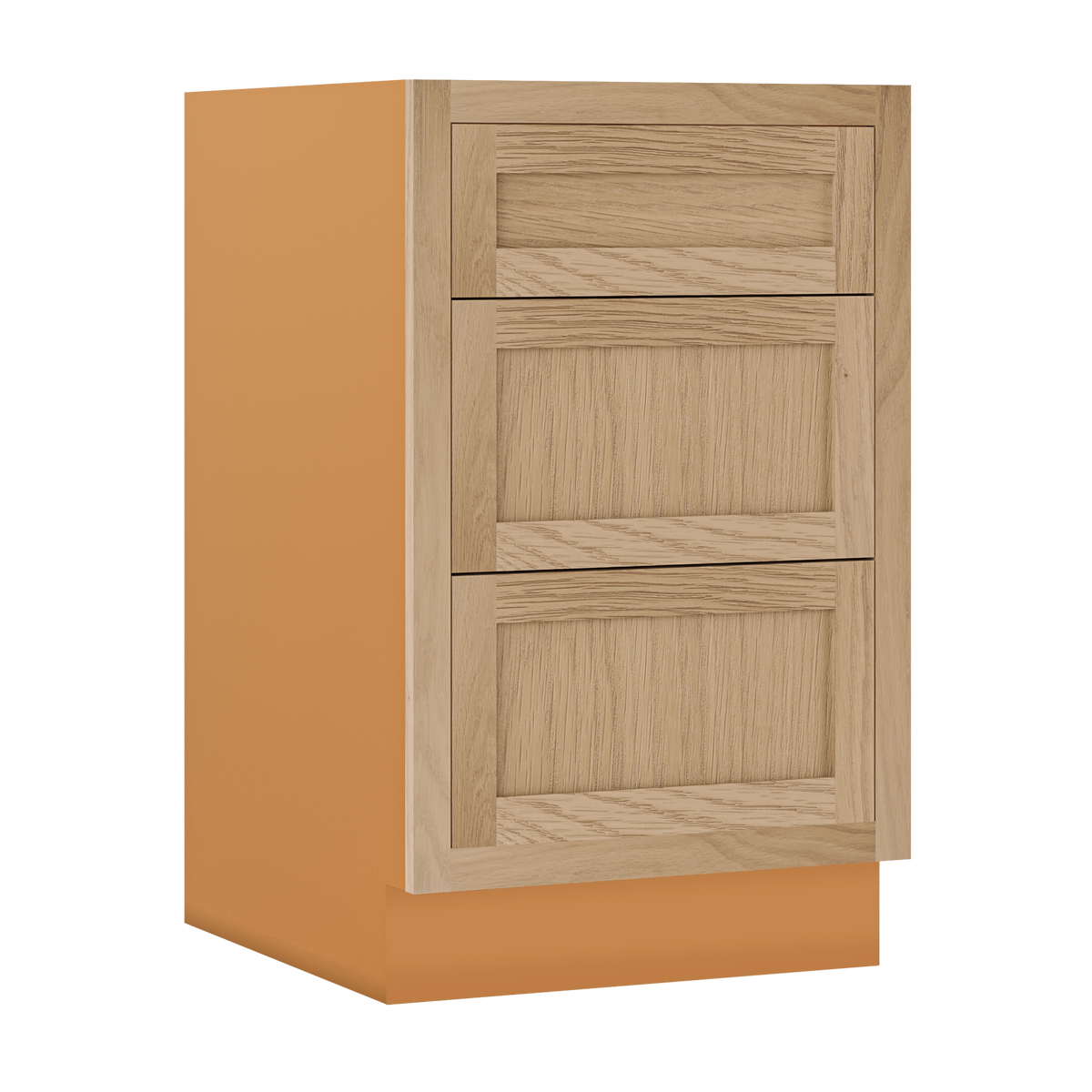 Custom Oak 3 Drawer Base Cabinet - 12"–36" wide