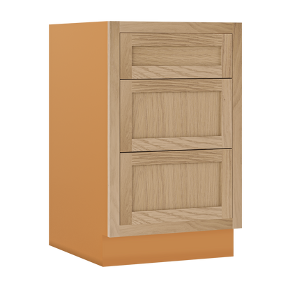 Custom Oak 3 Drawer Base Cabinet - 12"–36" wide