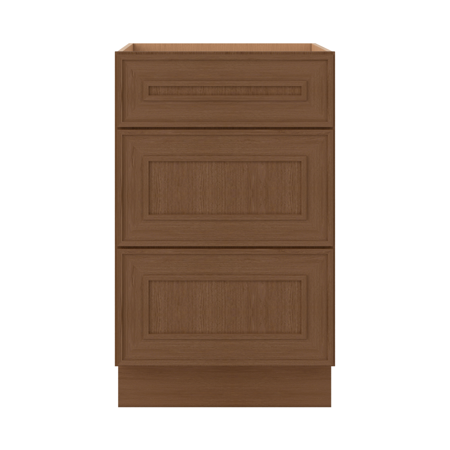 3 Drawer Base 12", 15", 18", 21", 24", 30" & 36" Wide Mocha Elegant Oak Craftsman Shaker 1-1/4" Overlay Base Cabinet