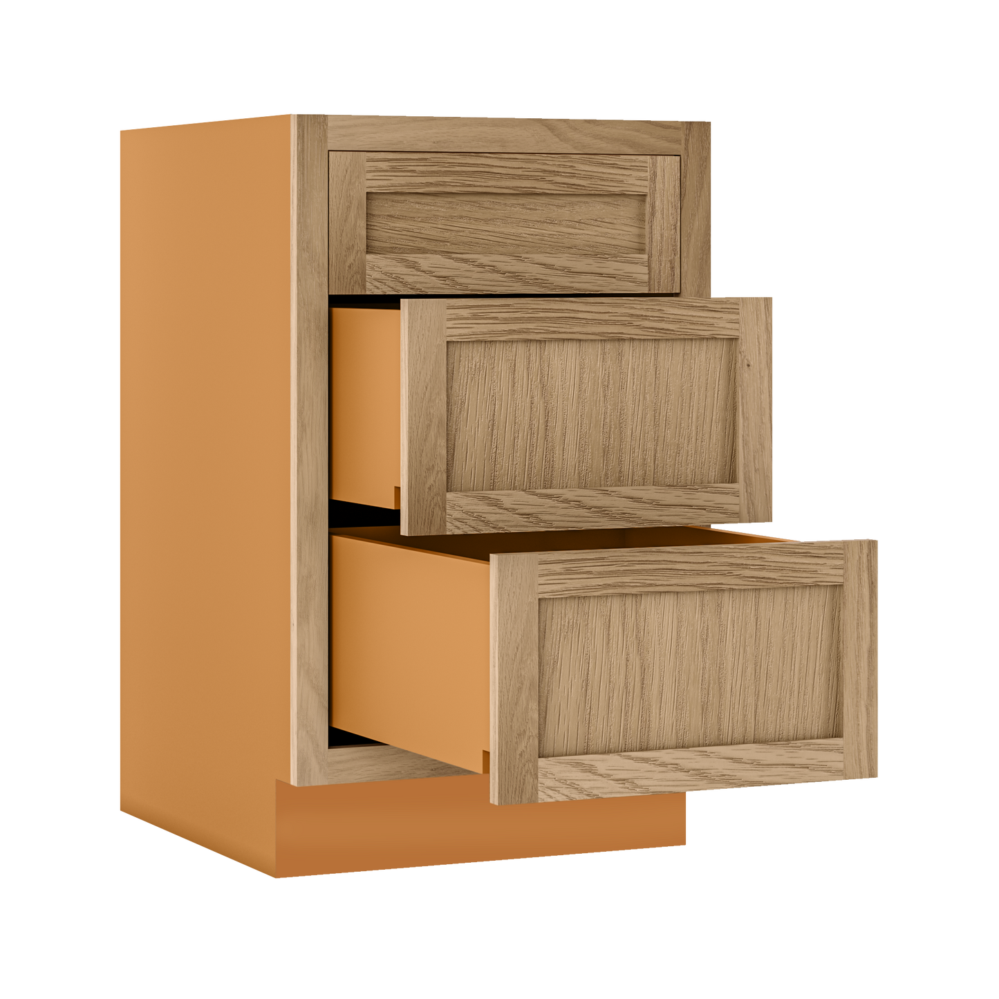 Custom Oak 3 Drawer Base Cabinet - 12"–36" wide