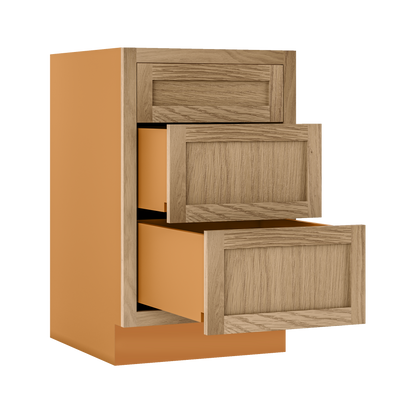 Custom Oak 3 Drawer Base Cabinet - 12"–36" wide