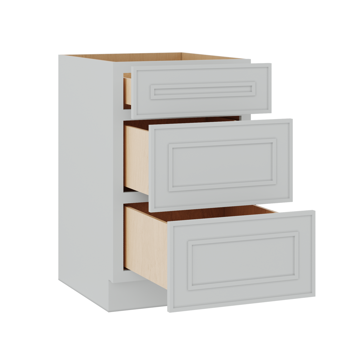 3 Drawer Base 12", 15", 18", 21", 24" & 30" Wide White Elegant Oak Craftsman Shaker 1-1/4" Overlay Base Cabinet