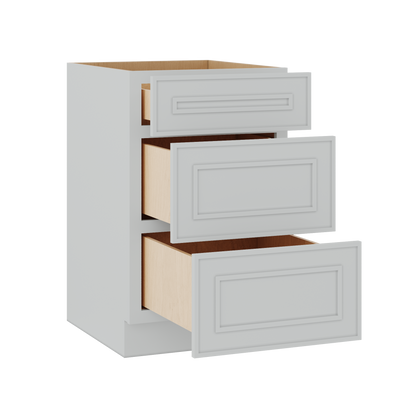 3 Drawer Base 12", 15", 18", 21", 24" & 30" Wide White Elegant Oak Craftsman Shaker 1-1/4" Overlay Base Cabinet