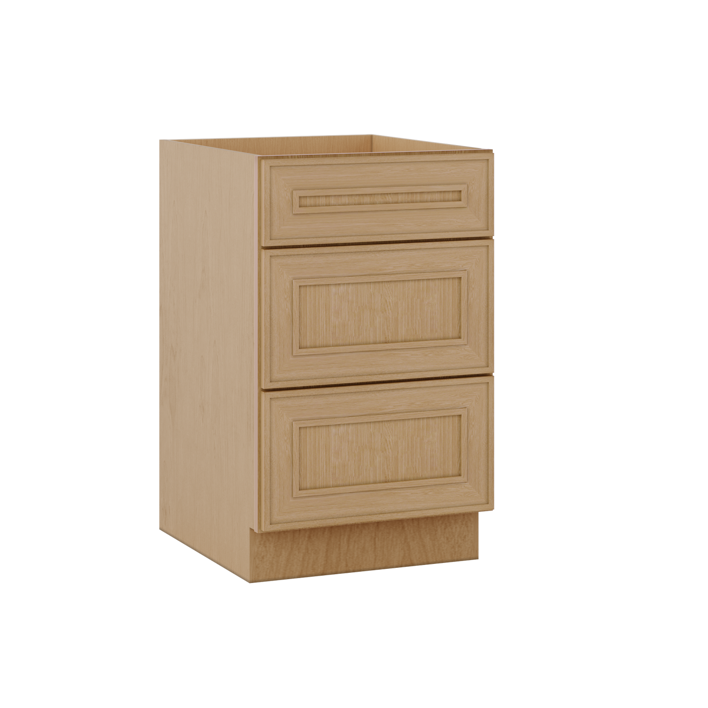 3 Drawer Base 12", 15", 18", 21", 24" & 30" Wide Elegant Oak Craftsman Shaker 1-1/4" Overlay Base Cabinet