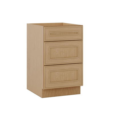 3 Drawer Base 12", 15", 18", 21", 24" & 30" Wide Elegant Oak Craftsman Shaker 1-1/4" Overlay Base Cabinet