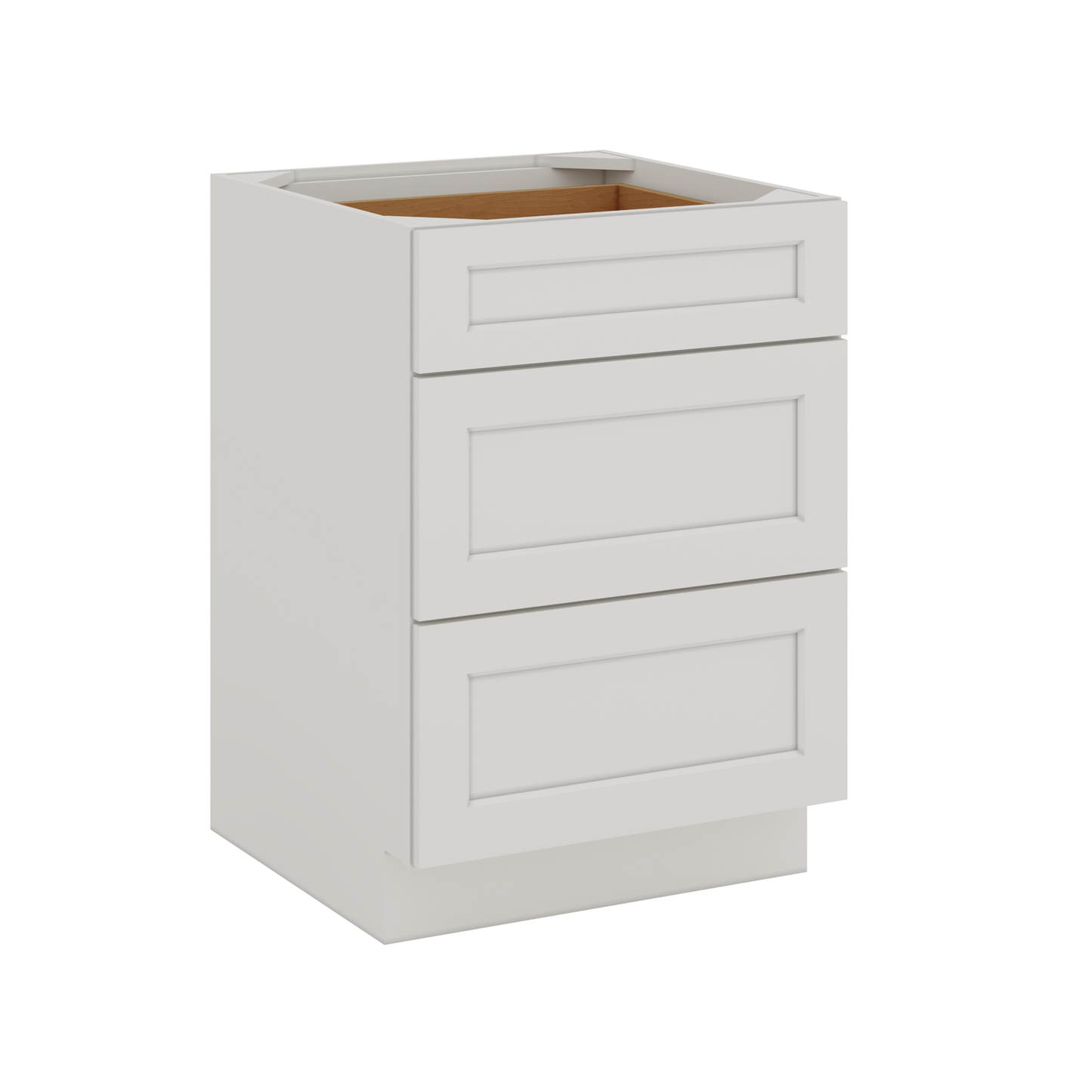 12", 15", 18", 21", 24", 30", 33" & 36" Three Drawer Base Cabinet Wide ICE White Shaker 1-1/4" Overlay CWS/CWB