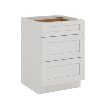 12", 15", 18", 21", 24", 30", 33" & 36" Three Drawer Base Cabinet Wide ICE White Shaker 1-1/4" Overlay CWS/CWB