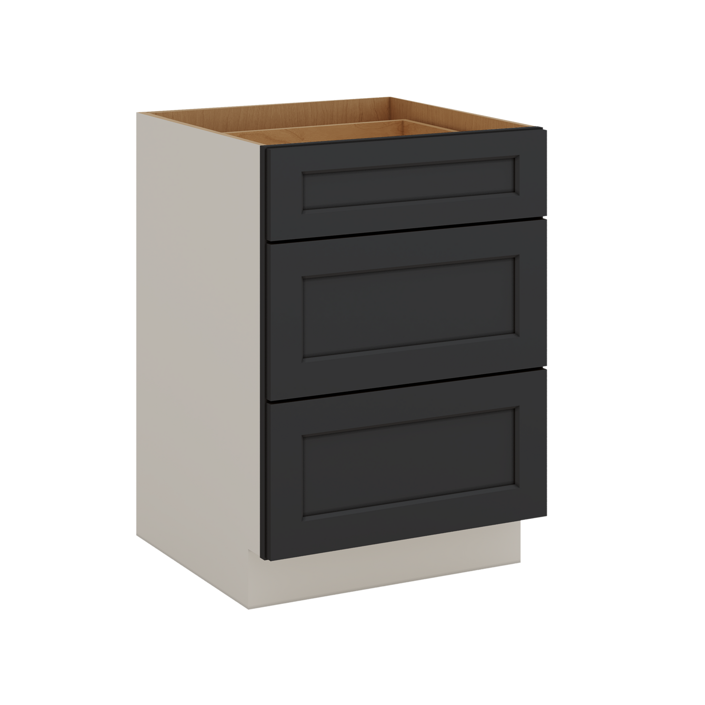 Three Drawer Base Cabinet 12", 15", 18", 21", 24", 30", 33" & 36" Wide 15HNS Hermosa Noir Black Shaker 1-1/4" Overlay