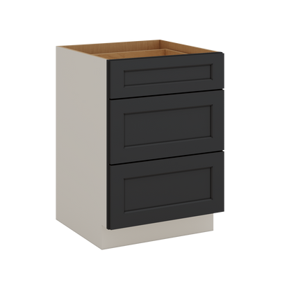 Three Drawer Base Cabinet 12", 15", 18", 21", 24", 30", 33" & 36" Wide 15HNS Hermosa Noir Black Shaker 1-1/4" Overlay