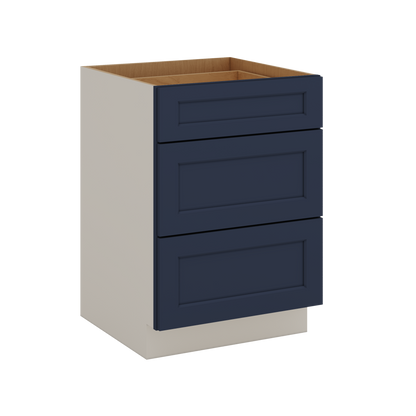Three Drawer Base Cabinet 12", 15", 18", 21", 24", 30", 33" & 36" Wide NB29 Naval Blue Shaker 1-1/4" Overlay