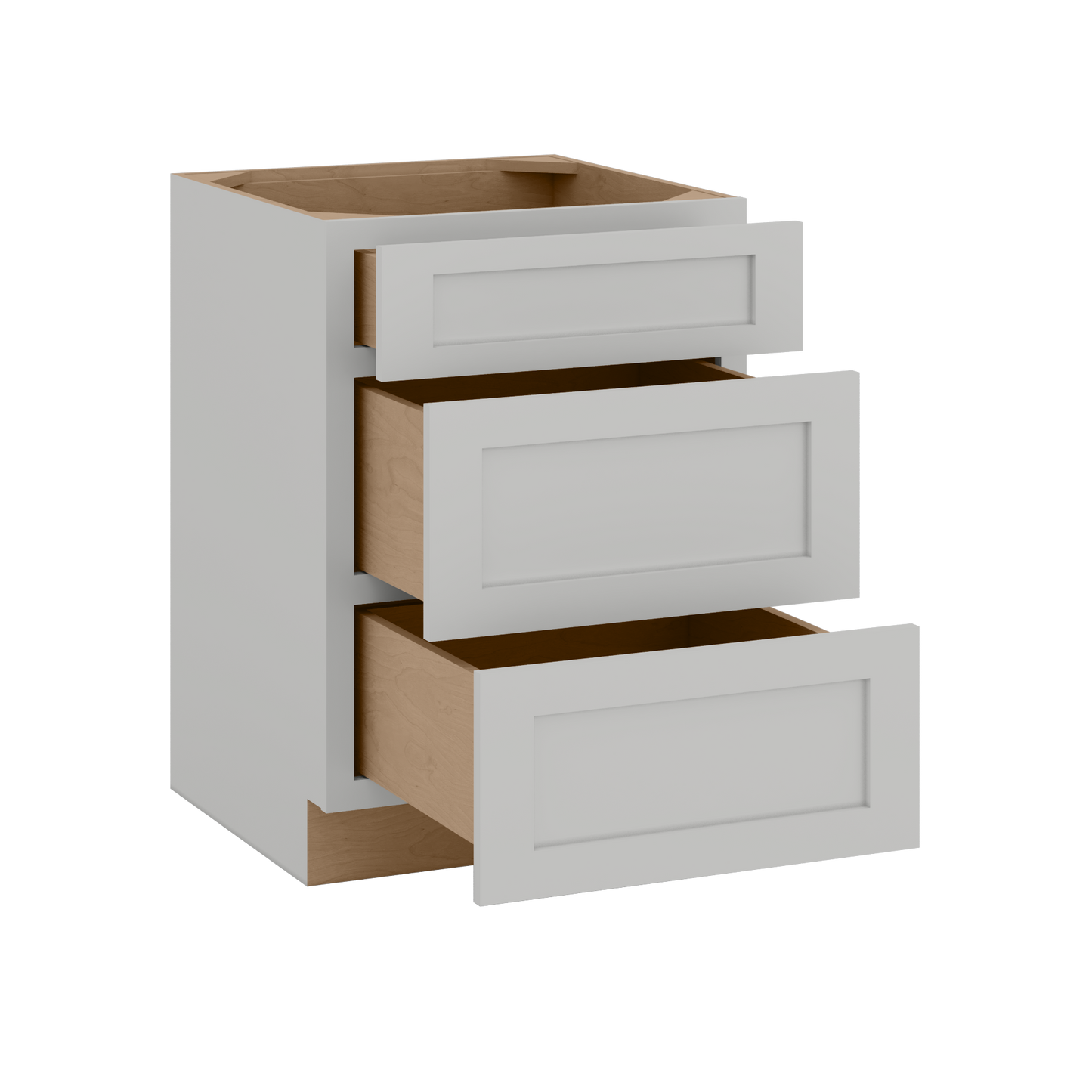 12", 15", 18", 21", 24", 30" & 36" Three Drawer Base Cabinet | RTA Unassembled | Northpoint Polar White Full Overlay
