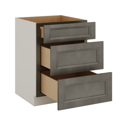 Huntington Cinder Double Shaker 3 Drawer Base Cabinet 12", 15", 18", 21", 24", 30", 33" & 36" Wide