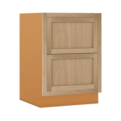White Oak Shaker Inset Two Drawer Base Cabinet - Two Drawers - 12" - 36"  - Special Order